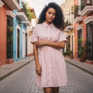 A.maglia cinched waist smock button up dress s